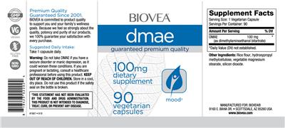 Photo of the BIOVEA DMAE 100 mg label
