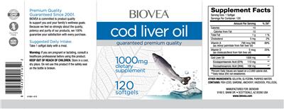 Photo of the BIOVEA Cod Liver Oil 1000 mg label