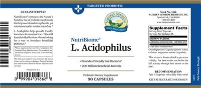 Photo of the Nature's Sunshine NutriBiome L. Acidophilus label