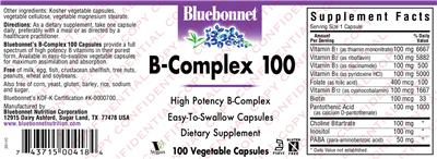 Photo of the Bluebonnet B-Complex 100 label