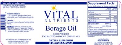 Photo of the Vital Nutrients Borage Oil label