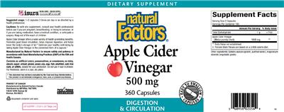 Photo of the Natural Factors Apple Cider Vinegar 500 mg label