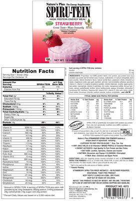 Photo of the Nature's Plus Spiru-Tein High Protein High Energy Meal Strawberry label