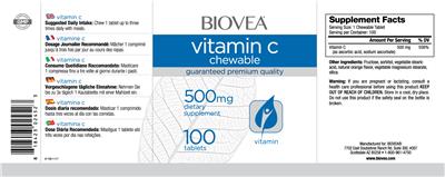 Photo of the BIOVEA Vitamin C Chewable 500 mg label