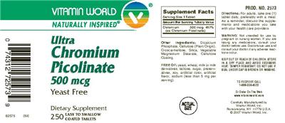 Photo of the Vitamin World Ultra Chromium Picolinate 500 mcg label