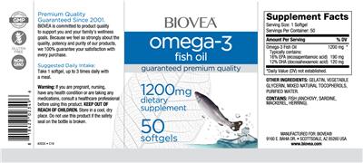 Photo of the BIOVEA Omega-3 Fish Oil 1200 mg label