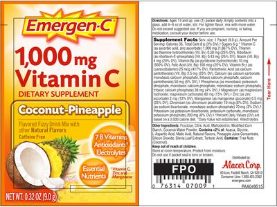 Photo of the Emergen-C 1,000 mg Vitamin C Coconut-Pineapple label