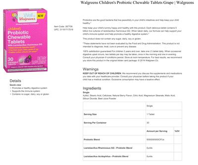Label of Children's Probiotic with Lactobacillus rhamnosus GG Grape Flavor