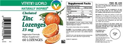 Photo of the Vitamin World Chelated Zinc Lozenges 23 mg label