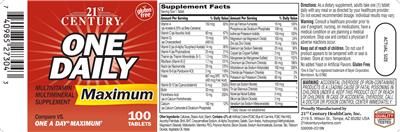 Photo of the 21st Century One Daily Maximum label