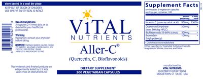 Photo of the Vital Nutrients Aller-C label