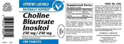 Photo of the Vitamin World Choline Bitartrate Inositol 250 mg/250 mg label