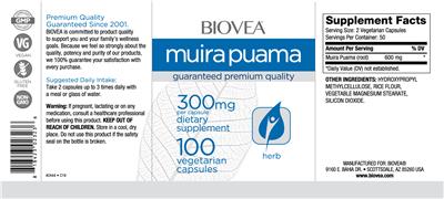 Photo of the BIOVEA Muira Puama 300 mg label