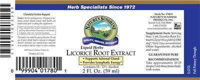Photo of the Nature's Sunshine Liquid Herbs Licorice Root Extract label