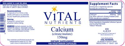 Photo of the Vital Nutrients Calcium (Citrate/Malate) 150 mg label
