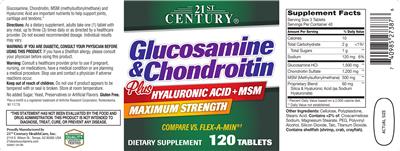 Photo of the 21st Century Glucosamine & Chondroitin plus Hyaluronic Acid + MSM label