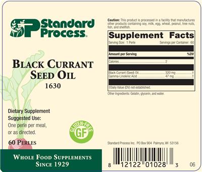 Photo of the SP Standard Process Black Currant Seed Oil label