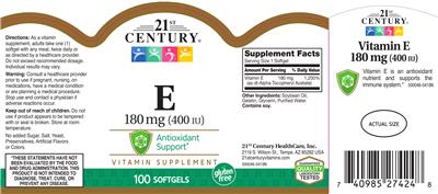 E 180 mg (400 IU) のラベル画像（NIH DSLD）