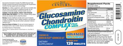 Photo of the 21st Century Glucosamine & Chondroitin Complex plus MSM Advanced Triple Strength label