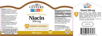 Photo of the 21st Century Niacin 500 mg label