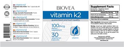 Photo of the BIOVEA Vitamin K2 100 mcg label