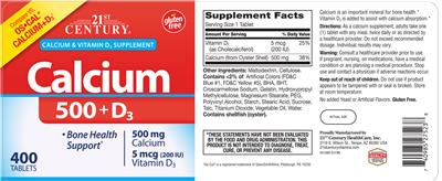Photo of the 21st Century Calcium 500+D3 label