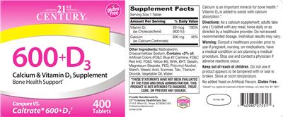 Photo of the 21st Century 600+D3 label