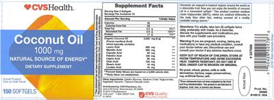 Photo of the CVS Health Coconut Oil 1000 mg label