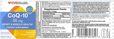 Photo of the CVS Health CoQ-10 50 mg label