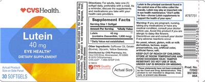 Photo of the CVS Health Lutein 40 mg label