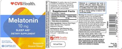 Photo of the CVS Health Melatonin 10 mg label