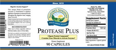 Photo of the Nature's Sunshine Protease Plus label