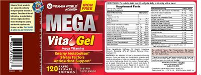 Photo of the Vitamin World Mega Vita Gel Iron Free label
