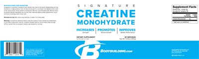 Product label for Creatine Monohydrate