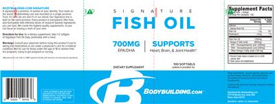 Photo of the Bodybuilding.com Signature Fish Oil Lemon Flavored Oil label