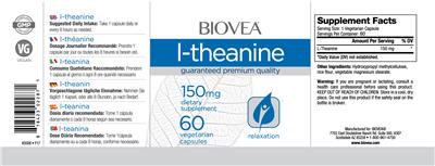 Photo of the BIOVEA L-Theanine 150 mg label