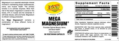 Photo of the VSN Vital Strength Nutrition Mega Magnesium label