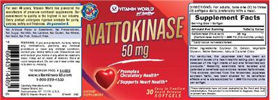 Photo of the Vitamin World Nattokinase 50 mg label