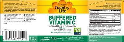 Photo of the Country Life Buffered Vitamin C 500 mg label