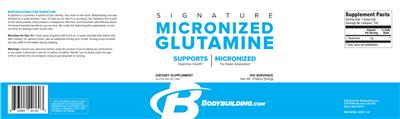 Photo of the Bodybuilding.com Signature Micronized Glutamine label