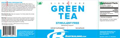 Photo of the Bodybuilding.com Signature Green Tea label