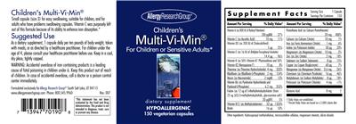 Photo of the Allergy Research Group Children's Multi-Vi-Min label