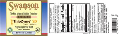 Photo of the Swanson Ultra ThioZyme YD Yeast Defense Proprietary Enzyme Blend label