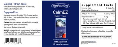 Photo of the Allergy Research Group CalmEZ Brain Tonic label