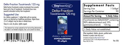 Photo of the Allergy Research Group Delta-Fraction Tocotrienols 125 mg label