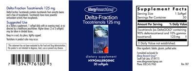 Photo of the Allergy Research Group Delta-Fraction Tocotrienols 125 mg label