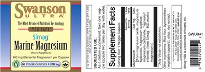 Photo of the Swanson Ultra Simag Marine Magnesium 200 mg label