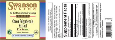 Photo of the Swanson Ultra Cocoa Polyphenols Extract 700 mg label