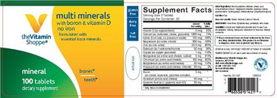 Photo of the The Vitamin Shoppe Multi Minerals with Boron & Vitamin D no Iron label
