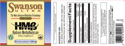 Photo of the Swanson Ultra HMB Hydroxy Methylbutyrate 1,000 mg label